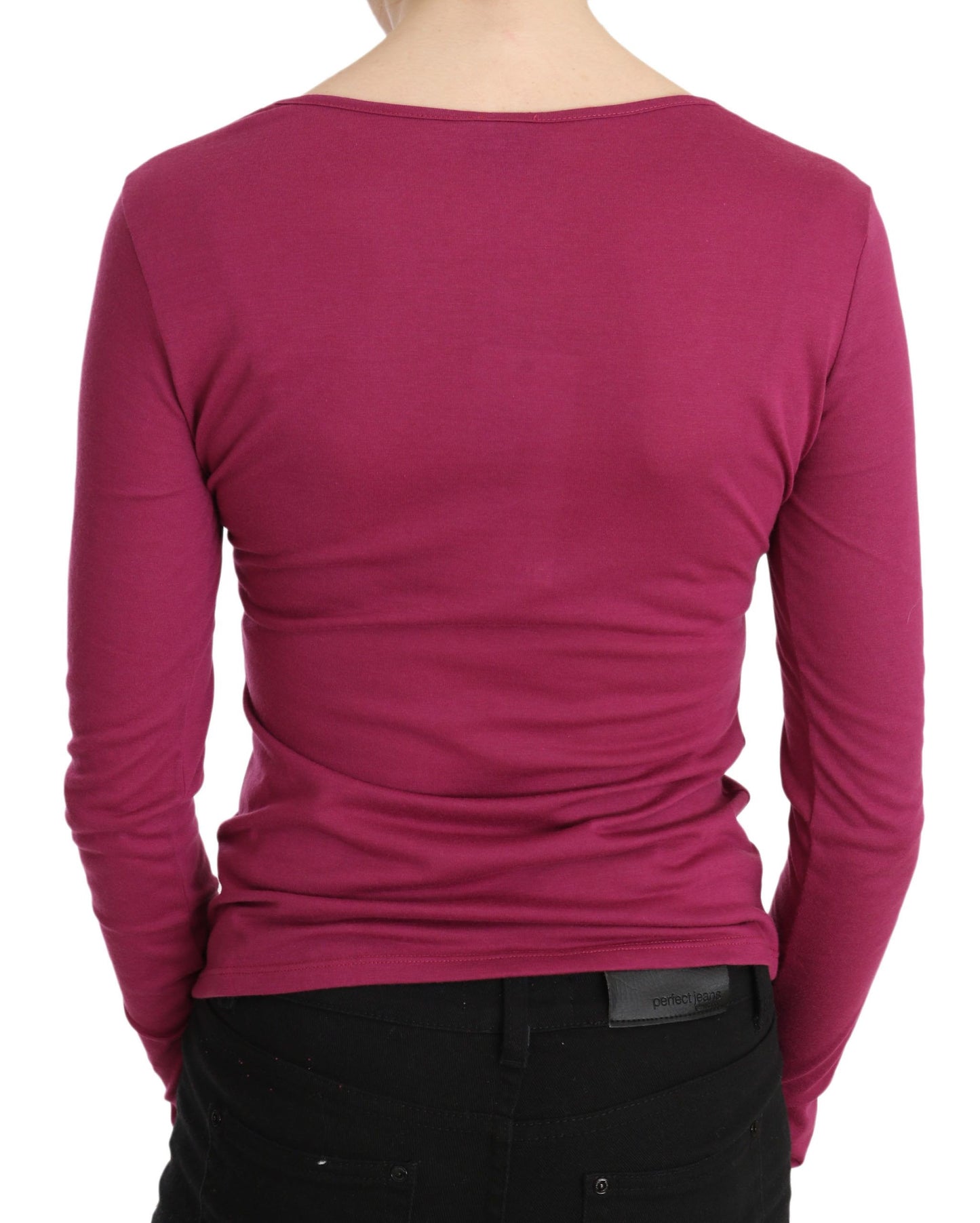 Elegant Pink Crystal Embellished Long Sleeve Top - SEHABRANDS