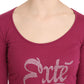 Elegant Pink Crystal Embellished Long Sleeve Top - SEHABRANDS