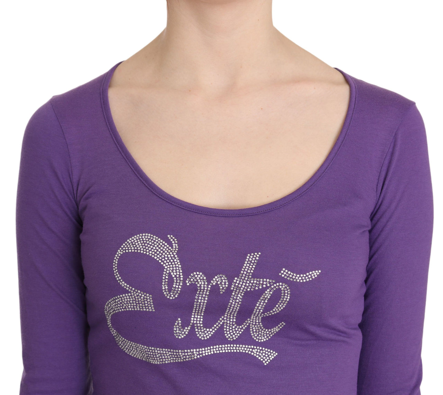 Elegant Purple Crystal Embellished Long Sleeve Top - SEHABRANDS