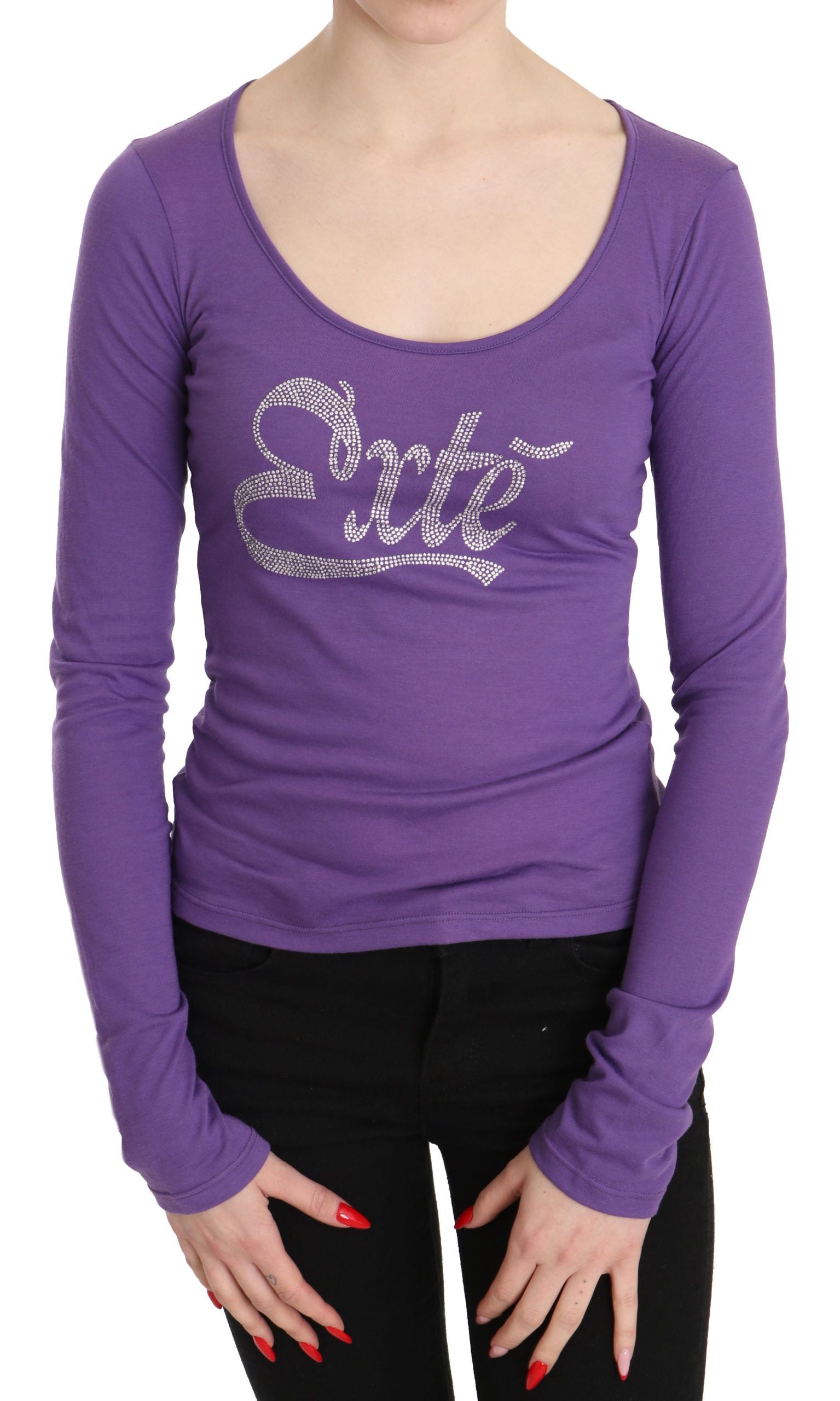 Elegant Purple Crystal Embellished Long Sleeve Top - SEHABRANDS