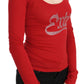 Red Crystal Embellished Long Sleeve Top - SEHABRANDS