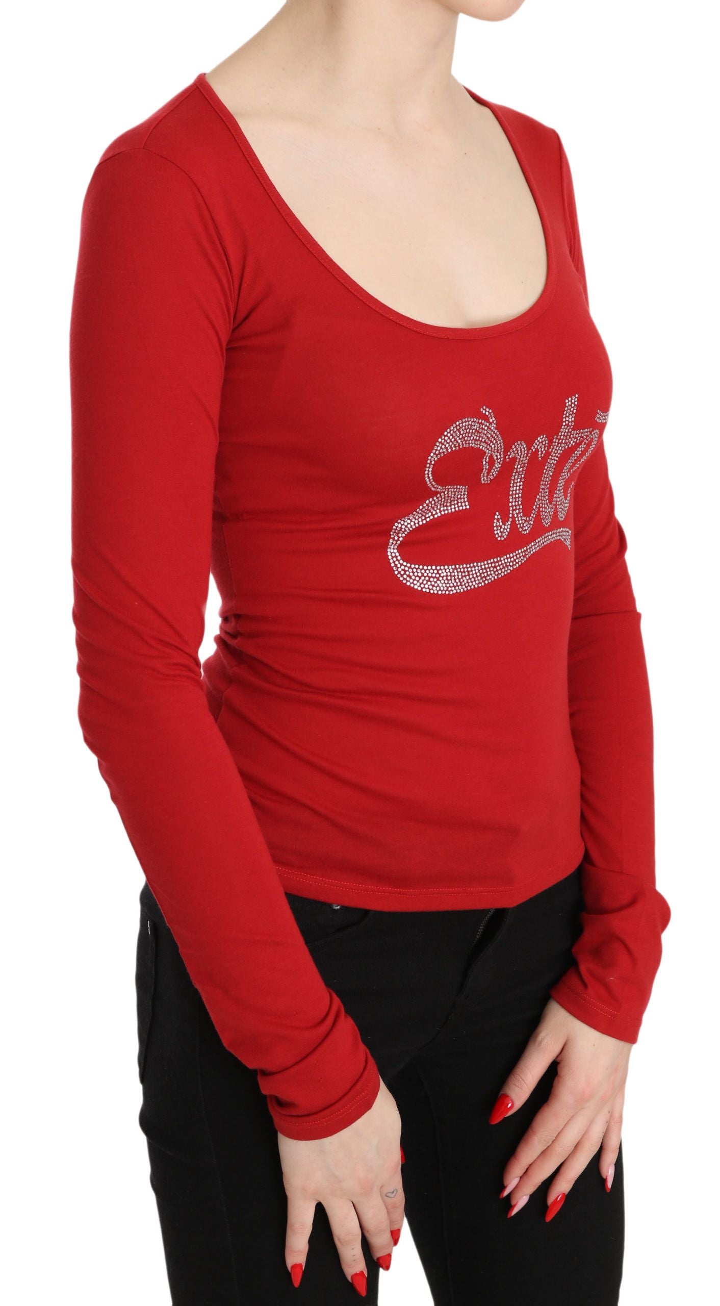 Red Crystal Embellished Long Sleeve Top - SEHABRANDS