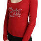 Red Crystal Embellished Long Sleeve Top - SEHABRANDS