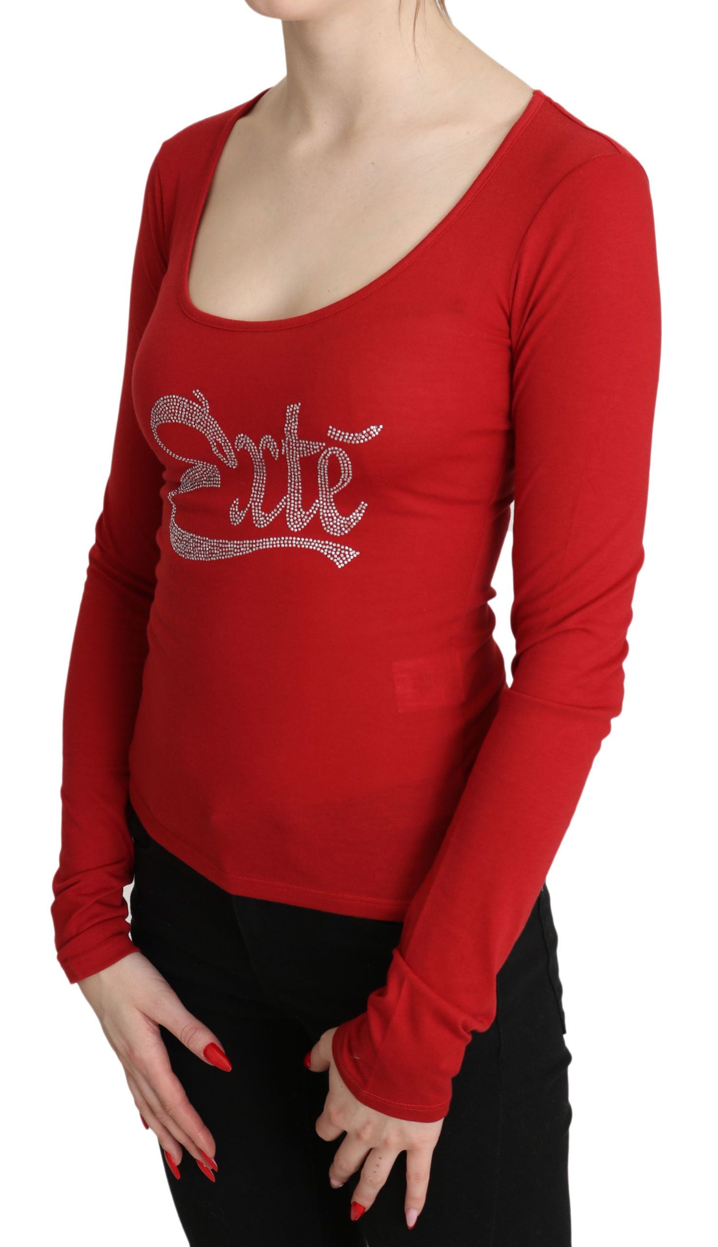 Red Crystal Embellished Long Sleeve Top - SEHABRANDS