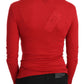 Red Crystal Embellished Long Sleeve Top - SEHABRANDS