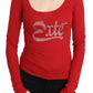 Red Crystal Embellished Long Sleeve Top - SEHABRANDS