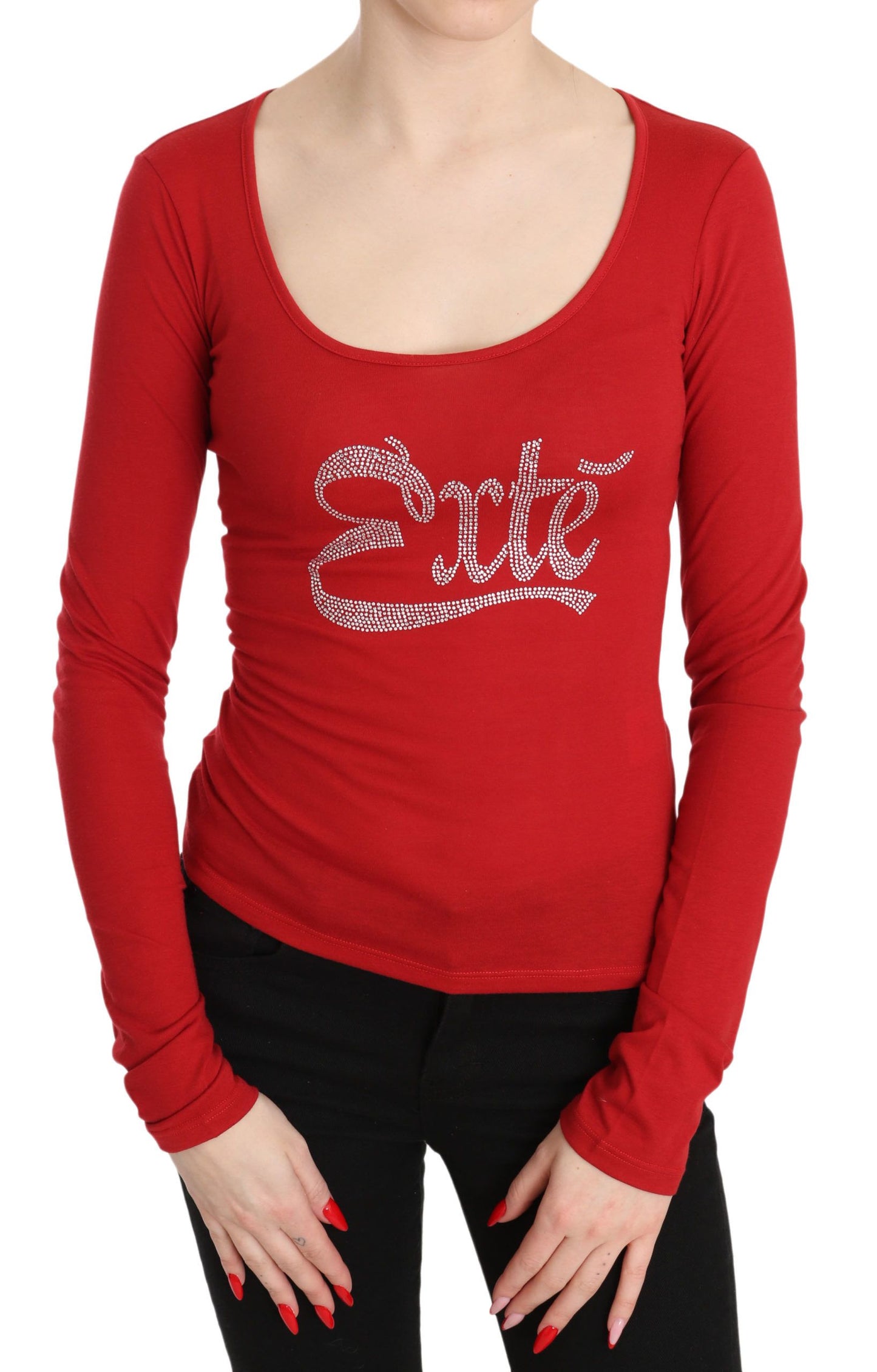 Red Crystal Embellished Long Sleeve Top - SEHABRANDS