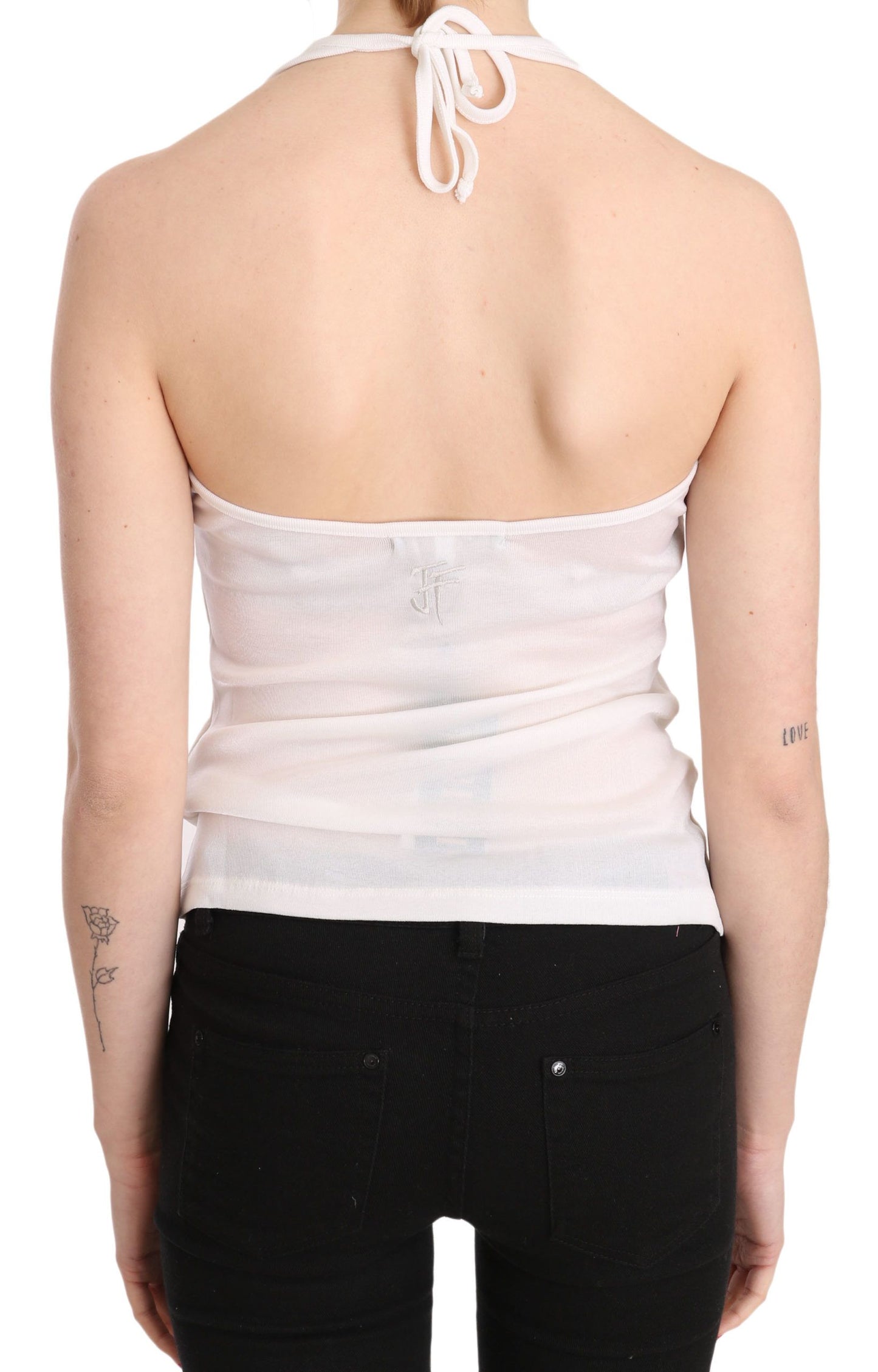 Elegant White Halter Casual Tank Top - SEHABRANDS