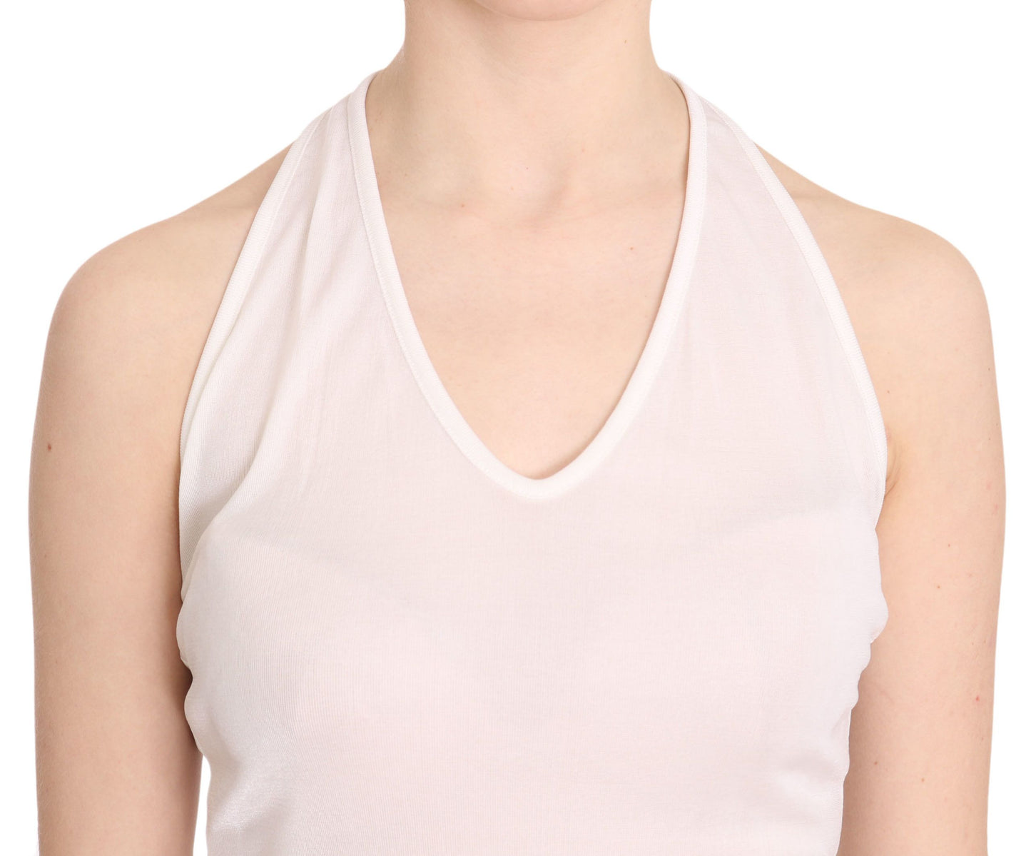 Elegant White Halter Casual Tank Top - SEHABRANDS