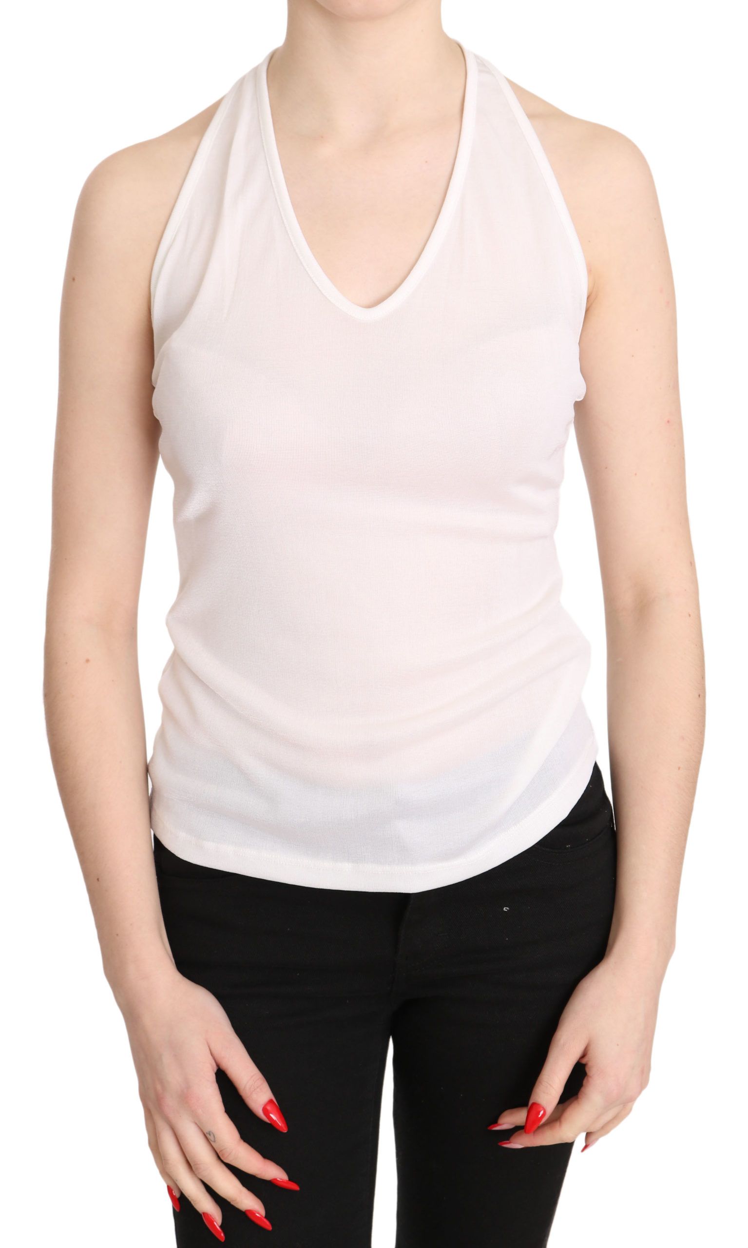 Elegant White Halter Casual Tank Top - SEHABRANDS