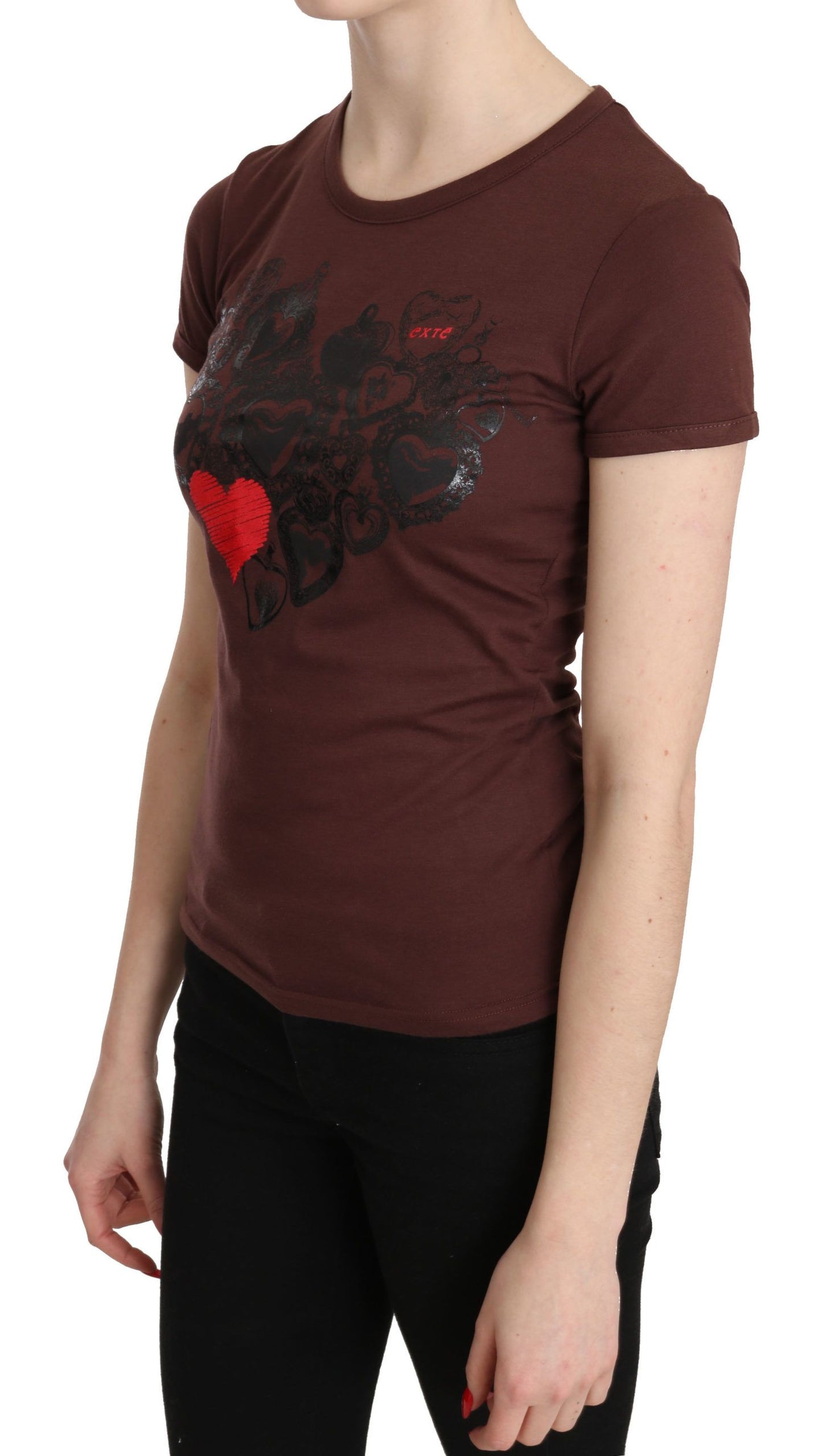 Chic Brown Hearts Printed Short Sleeve Top - SEHABRANDS