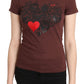 Chic Brown Hearts Printed Short Sleeve Top - SEHABRANDS