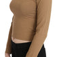 Elegant Brown Long Sleeve Cropped Top - SEHABRANDS