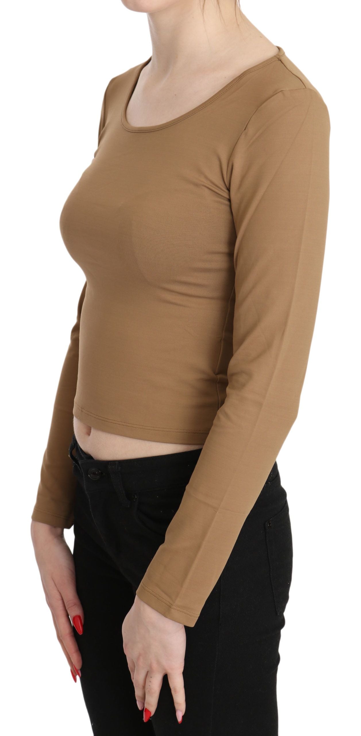 Elegant Brown Long Sleeve Cropped Top - SEHABRANDS