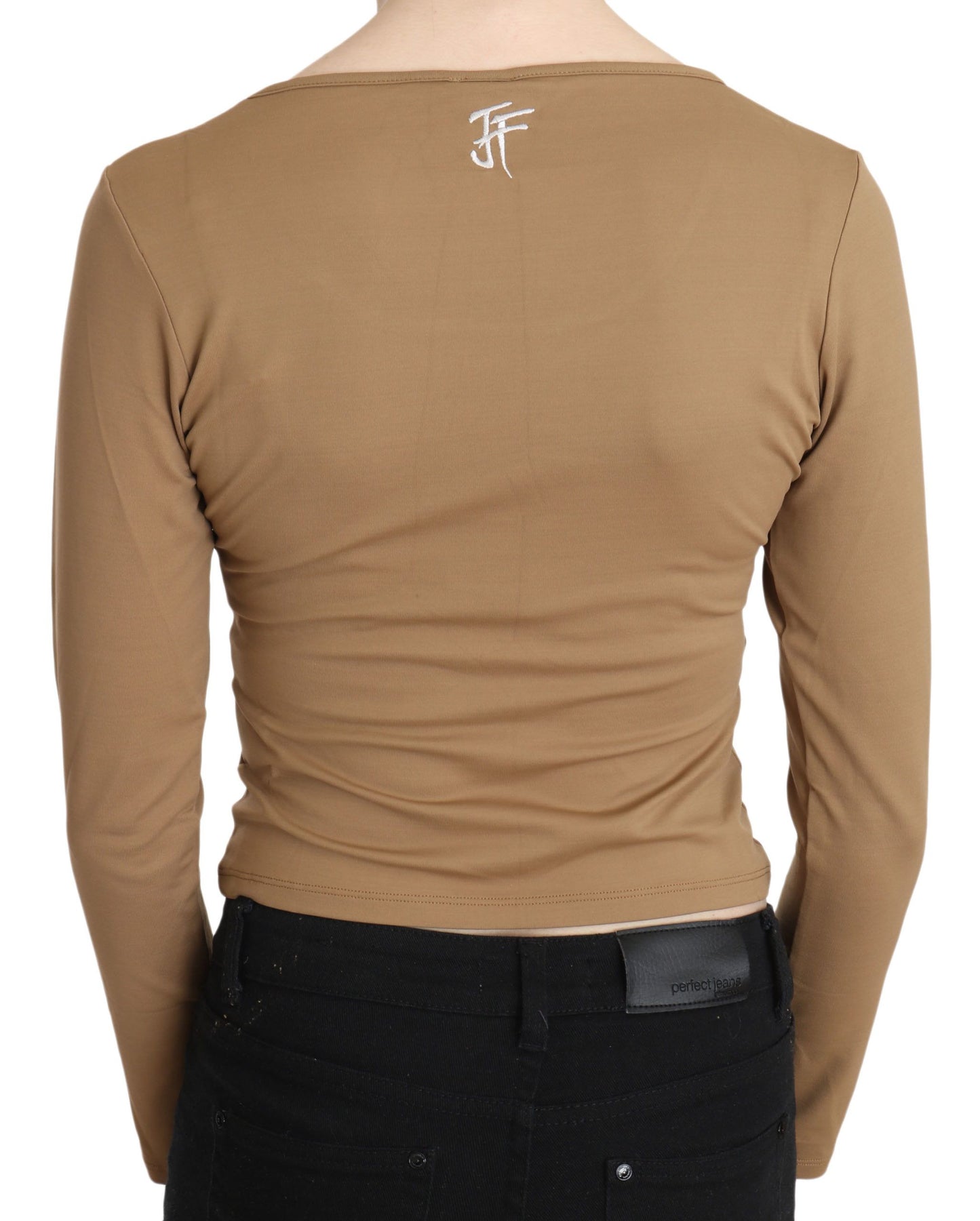 Elegant Brown Long Sleeve Cropped Top - SEHABRANDS