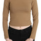 Elegant Brown Long Sleeve Cropped Top - SEHABRANDS