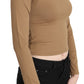 Elegant Brown Long Sleeve Cropped Top - SEHABRANDS