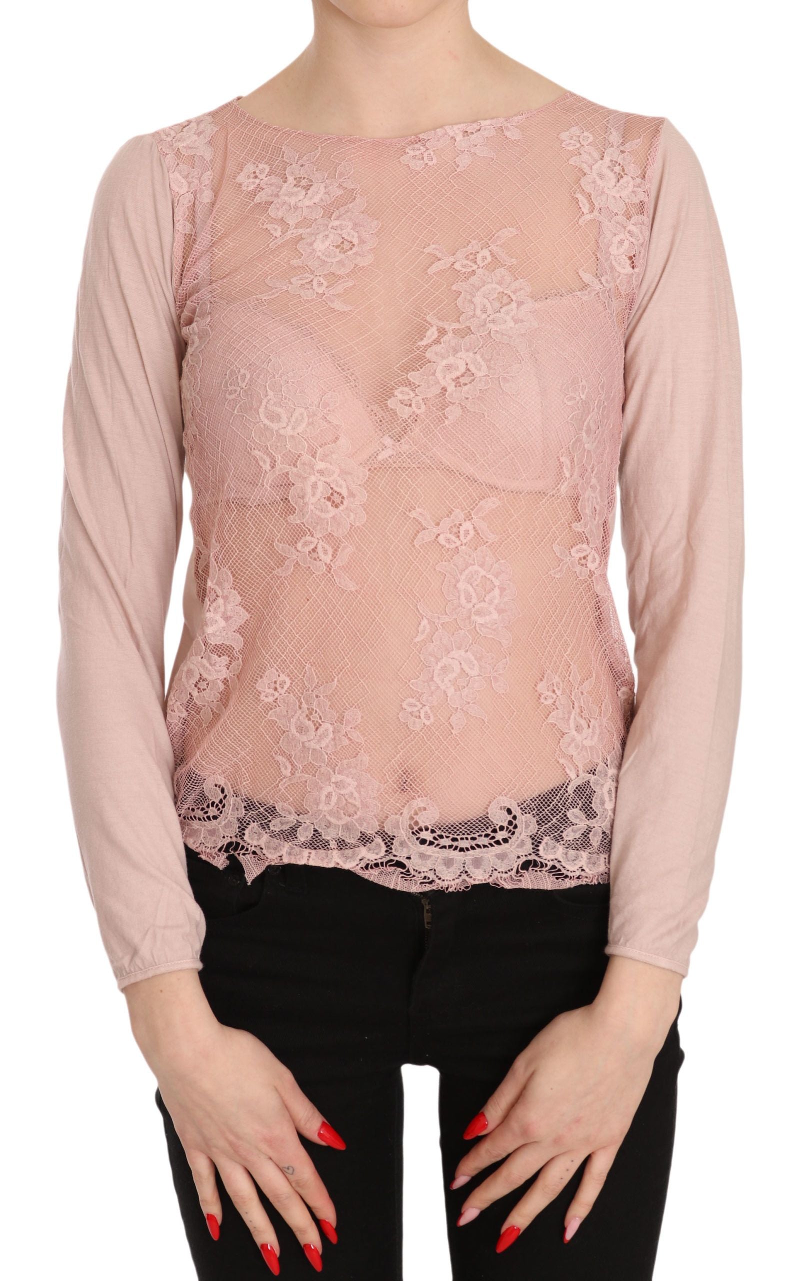 Chic Pink See-Through Cotton Blouse - SEHABRANDS