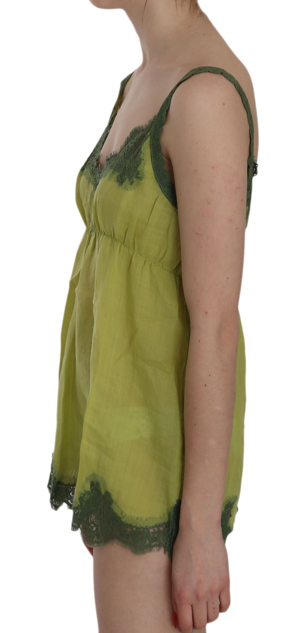 Elegant Green Lace Linen Tank Top - SEHABRANDS