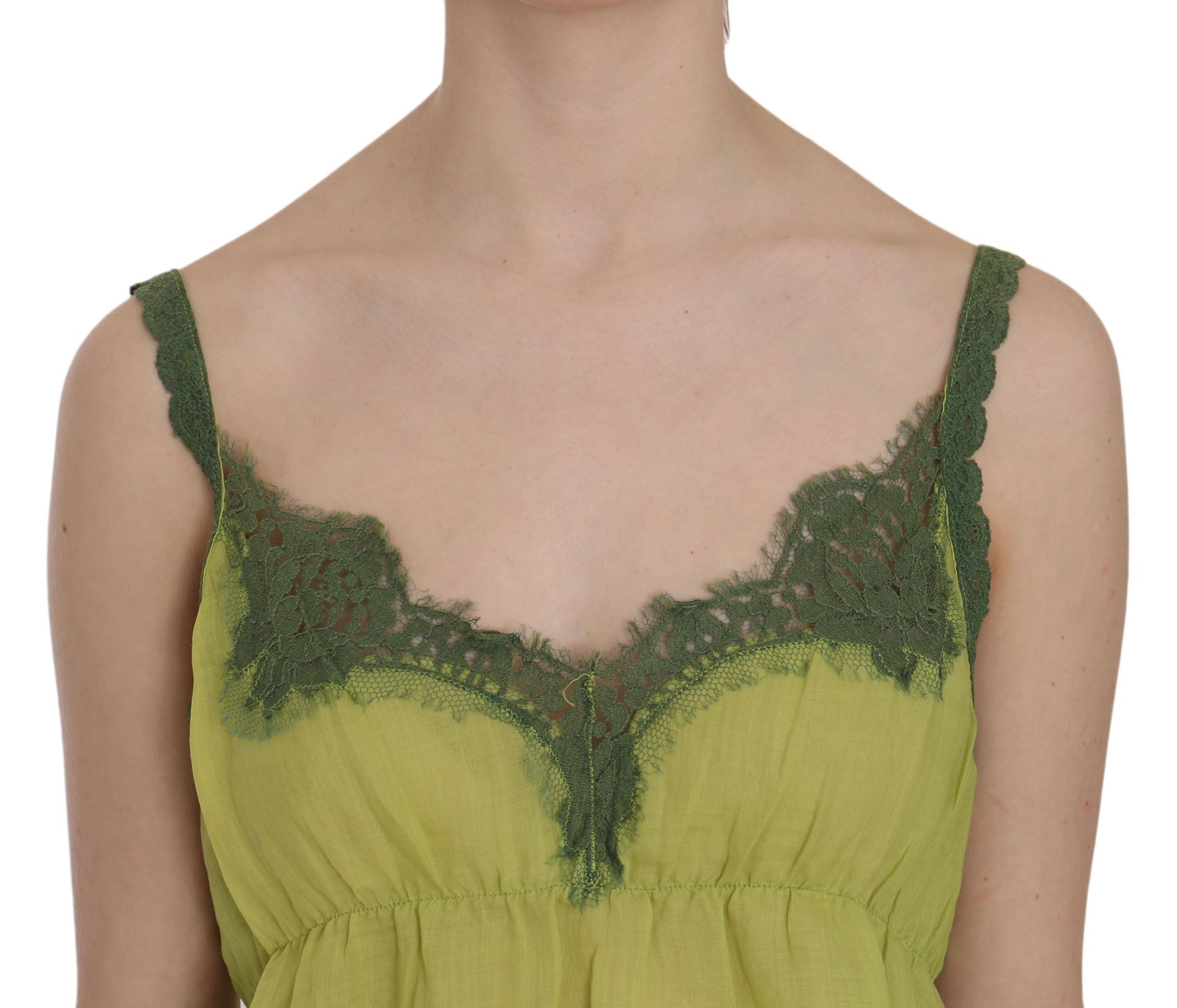 Elegant Green Lace Linen Tank Top - SEHABRANDS