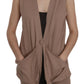 Chic Sleeveless Cotton Cardigan Vest - Elegant Brown - SEHABRANDS