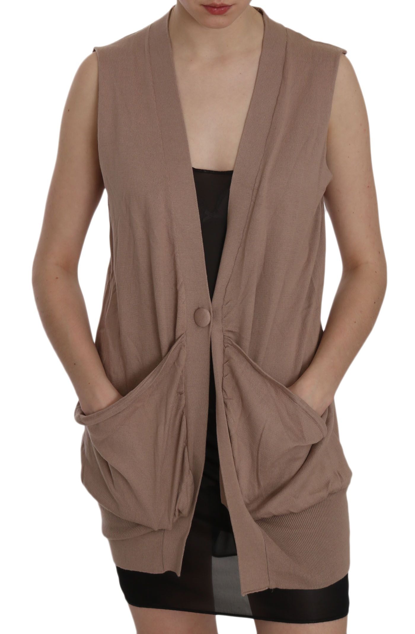 Chic Sleeveless Cotton Cardigan Vest - Elegant Brown - SEHABRANDS