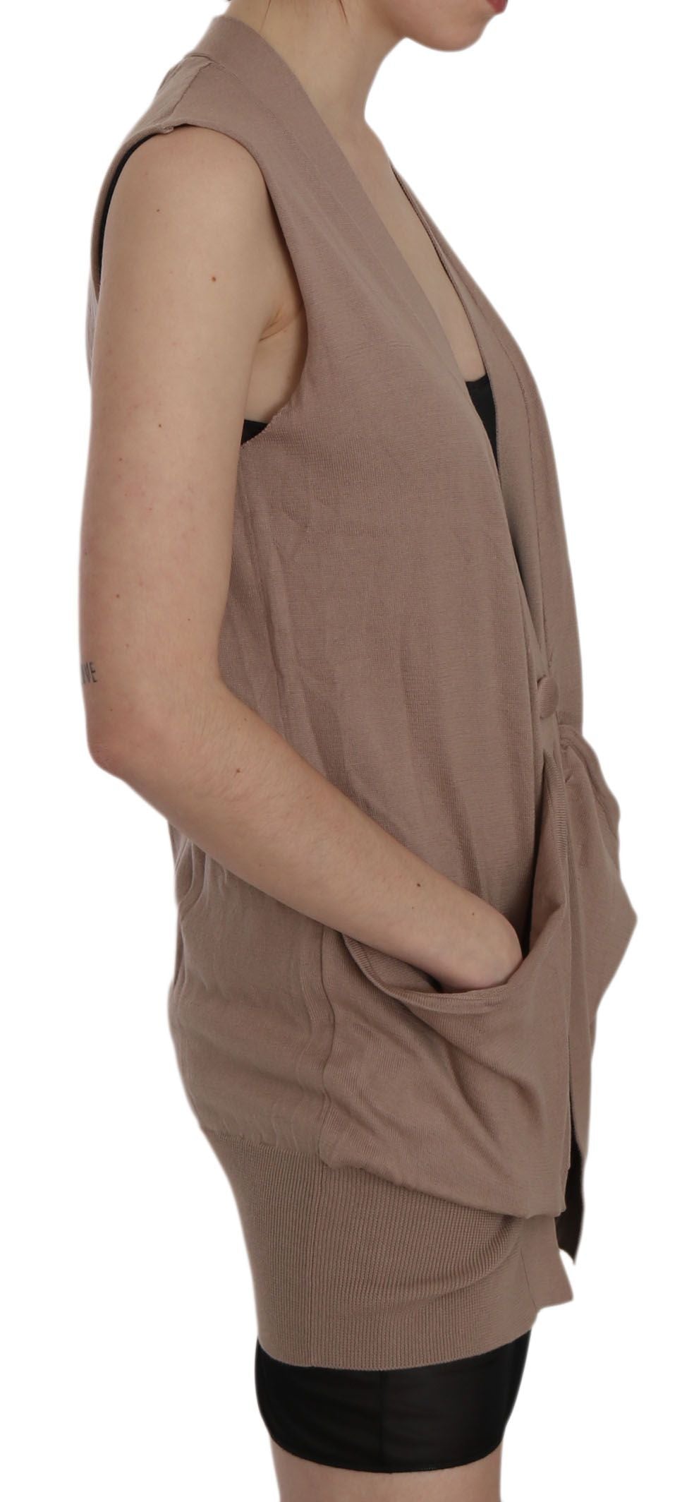 Chic Sleeveless Cotton Cardigan Vest - Elegant Brown - SEHABRANDS