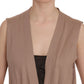 Chic Sleeveless Cotton Cardigan Vest - Elegant Brown - SEHABRANDS