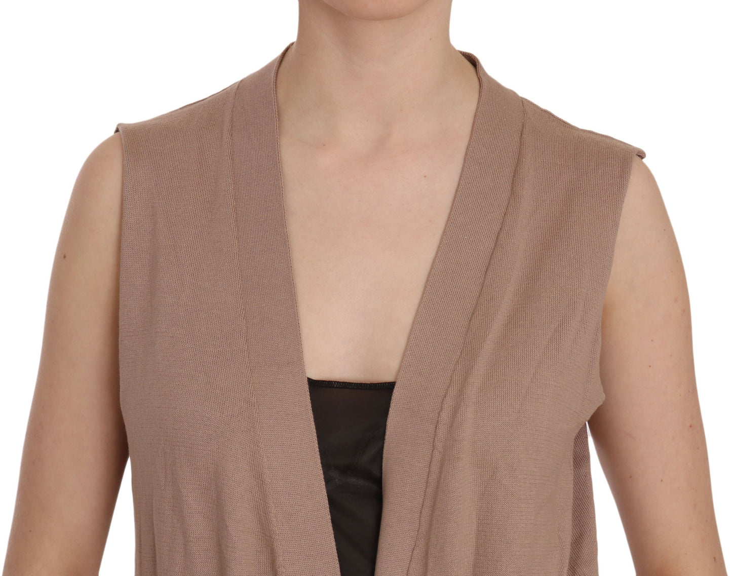 Chic Sleeveless Cotton Cardigan Vest - Elegant Brown - SEHABRANDS