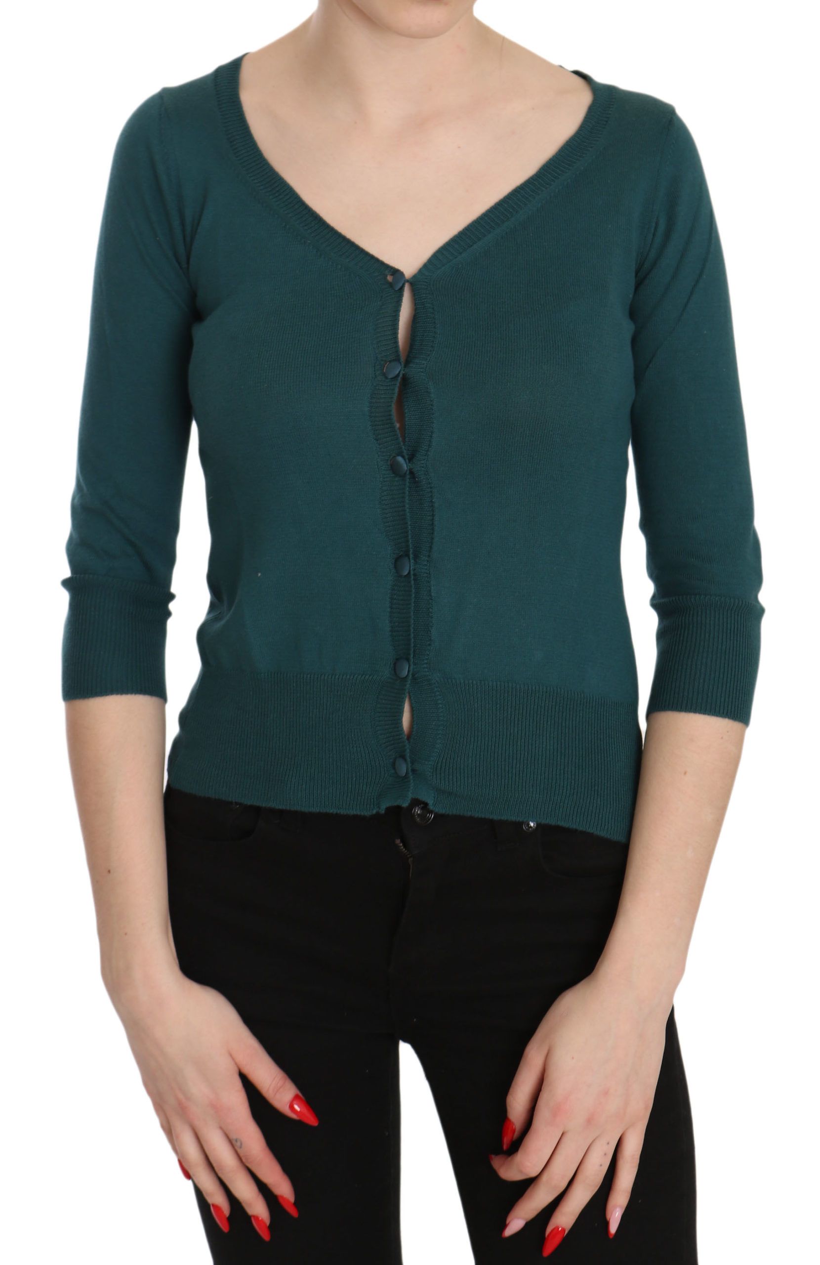 Chic Blue Green Cotton Cardigan Top - SEHABRANDS