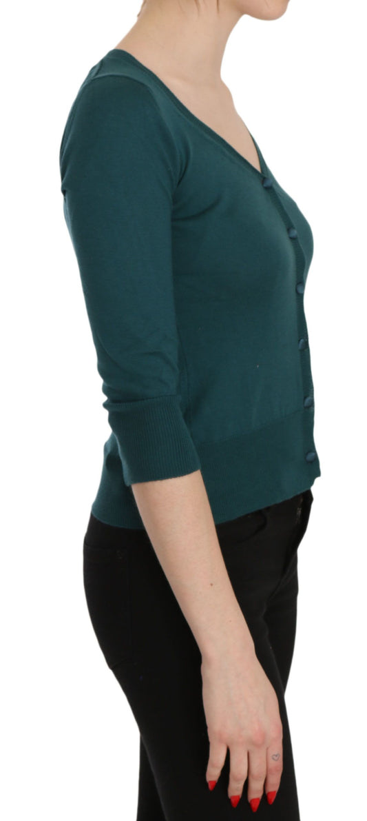 Chic Blue Green Cotton Cardigan Top - SEHABRANDS