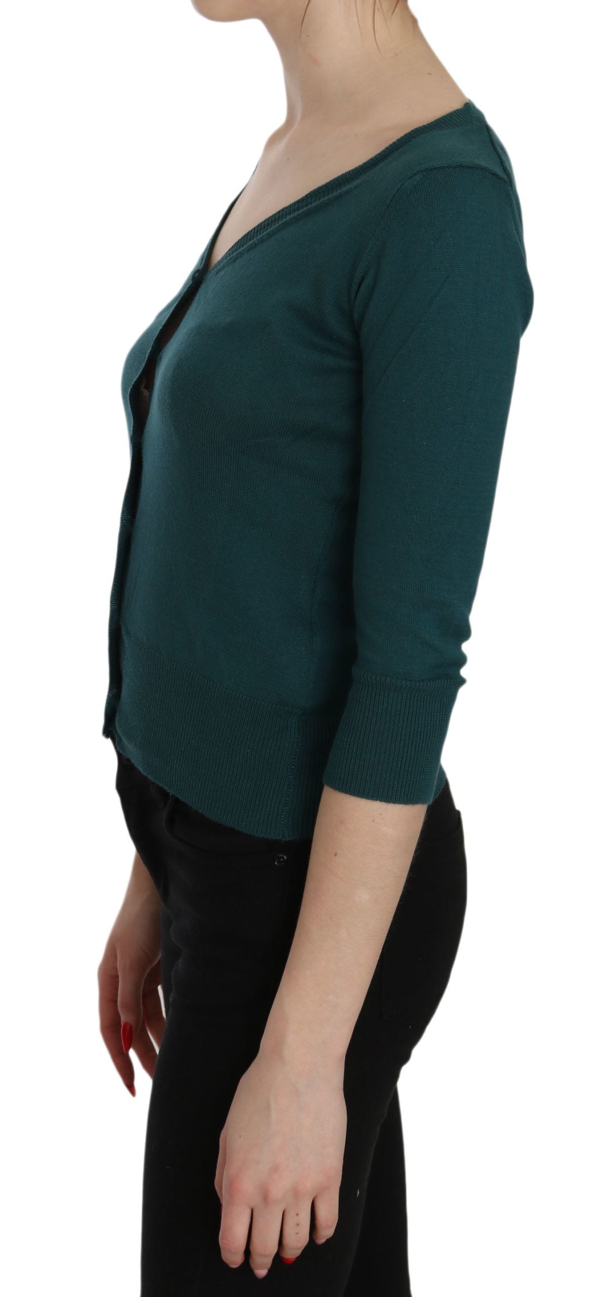 Chic Blue Green Cotton Cardigan Top - SEHABRANDS