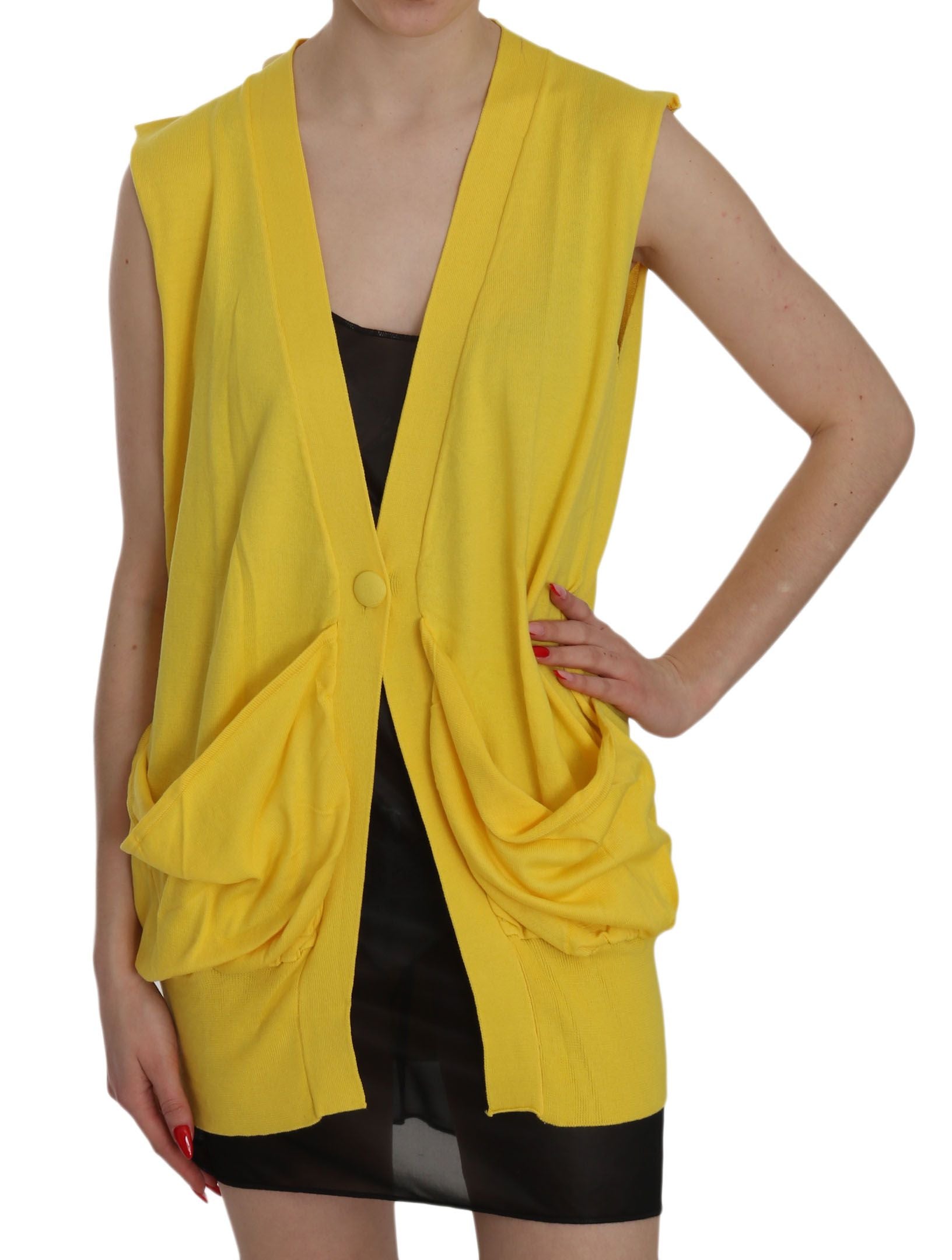 Elegant Yellow Sleeveless Cotton Vest - SEHABRANDS