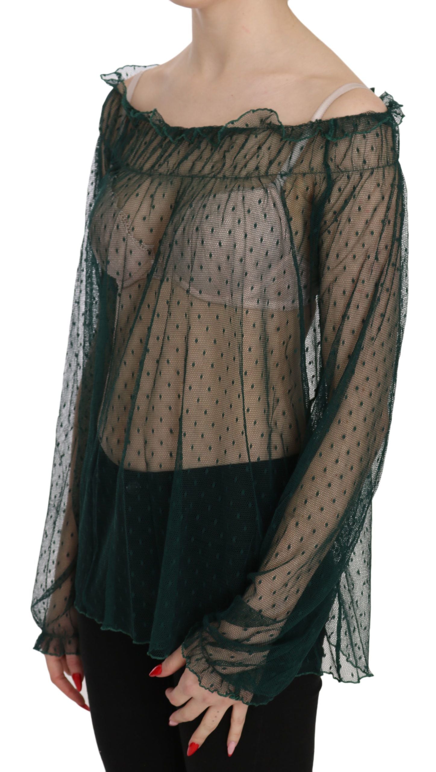 Elegant Green Mesh Long Sleeve Top - SEHABRANDS