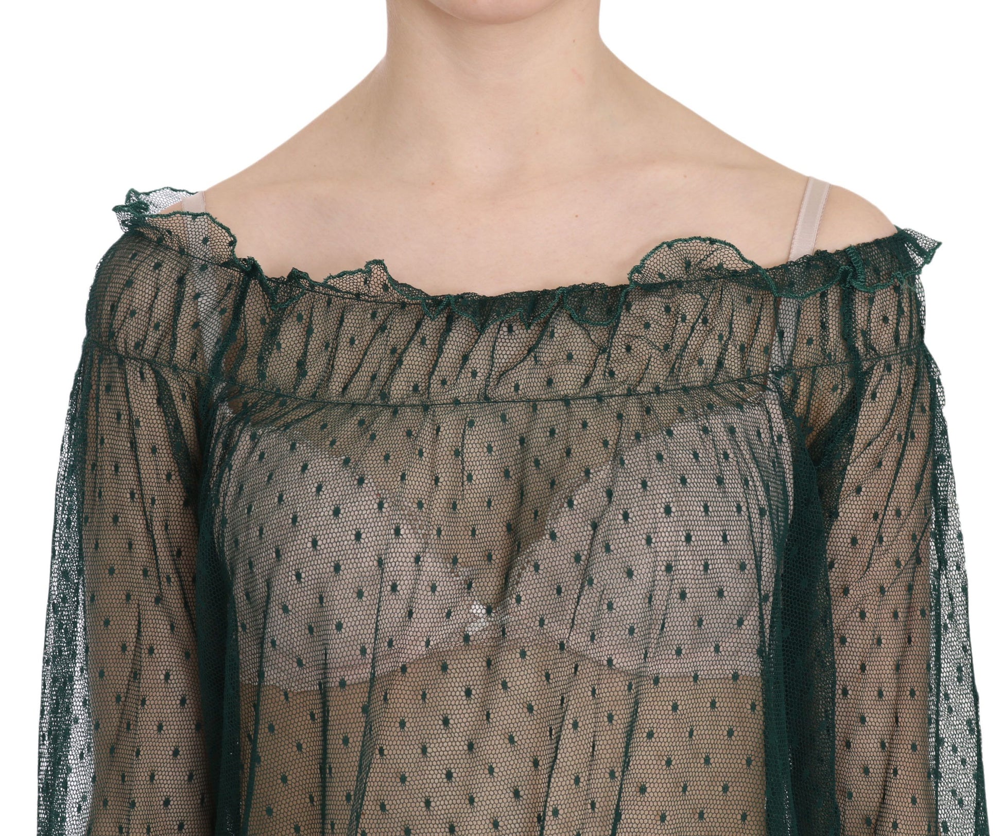 Elegant Green Mesh Long Sleeve Top - SEHABRANDS