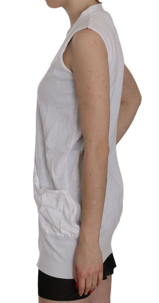 Elegant Sleeveless Cotton Vest in Pristine White - SEHABRANDS