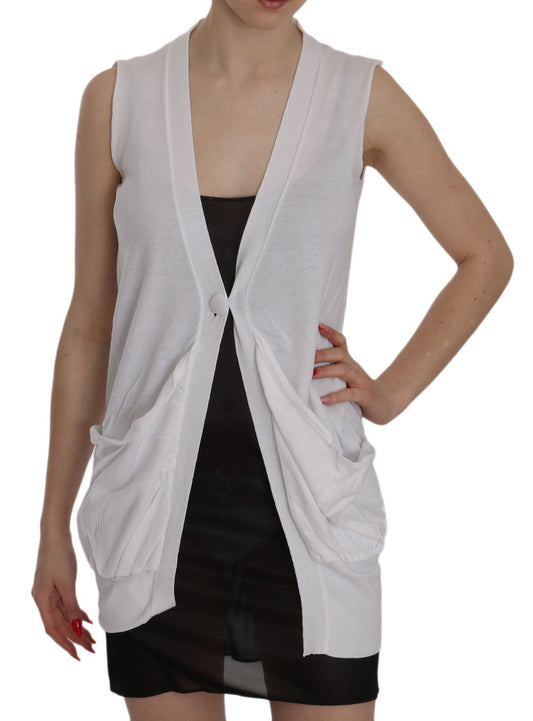 Elegant Sleeveless Cotton Vest in Pristine White - SEHABRANDS