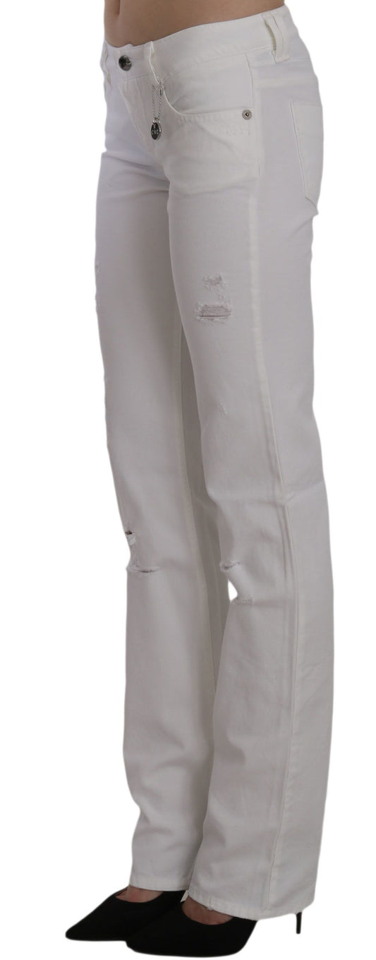 Chic White Slim Fit Cotton Jeans - SEHABRANDS