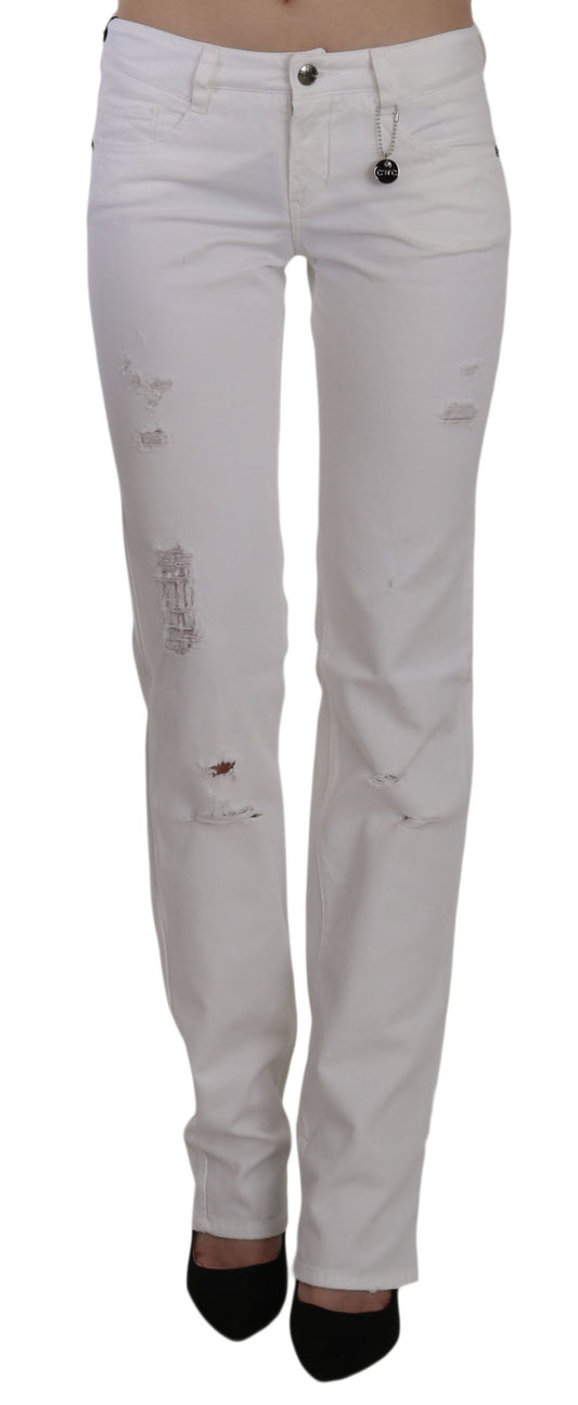 Chic White Slim Fit Cotton Jeans - SEHABRANDS