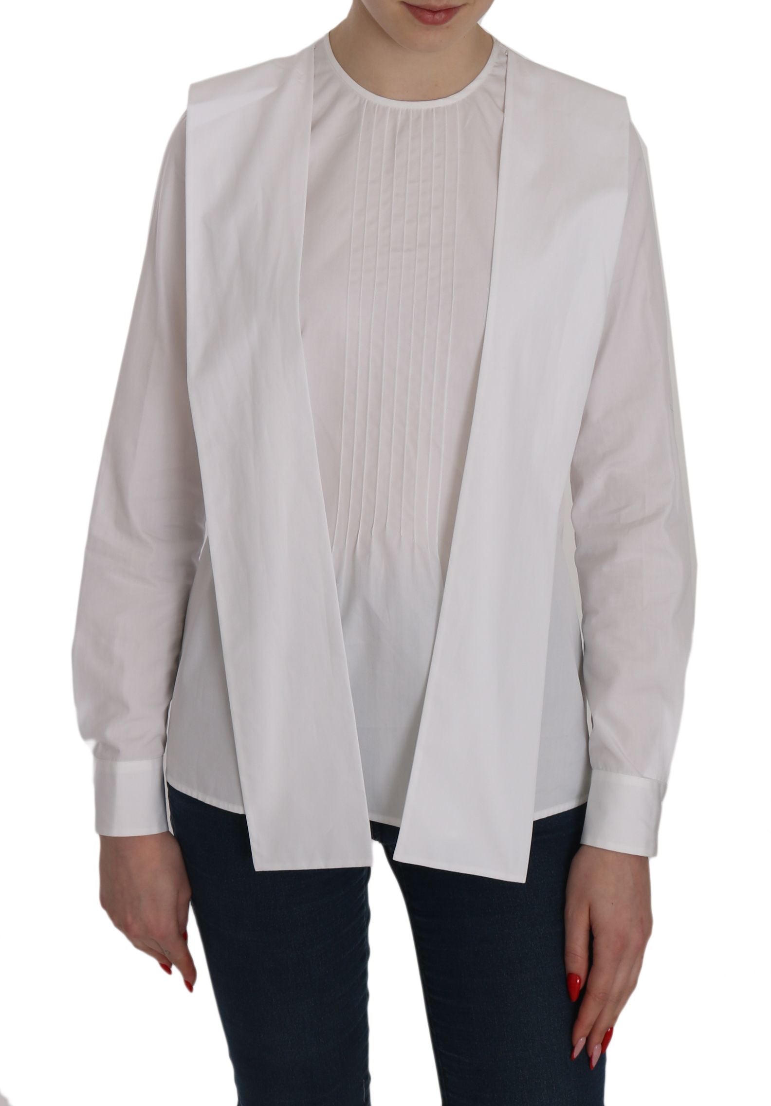 Elegant White Cotton Crew Neck Top - SEHABRANDS