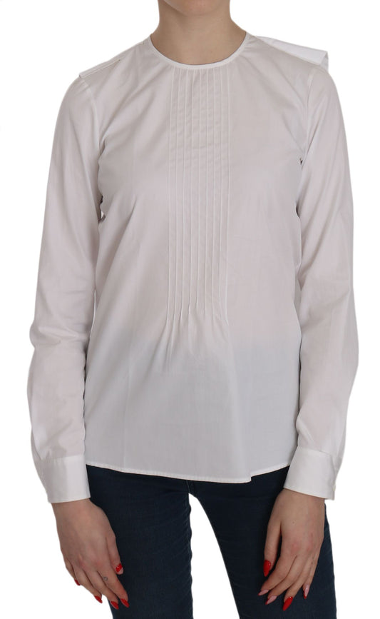 Elegant White Cotton Crew Neck Top - SEHABRANDS