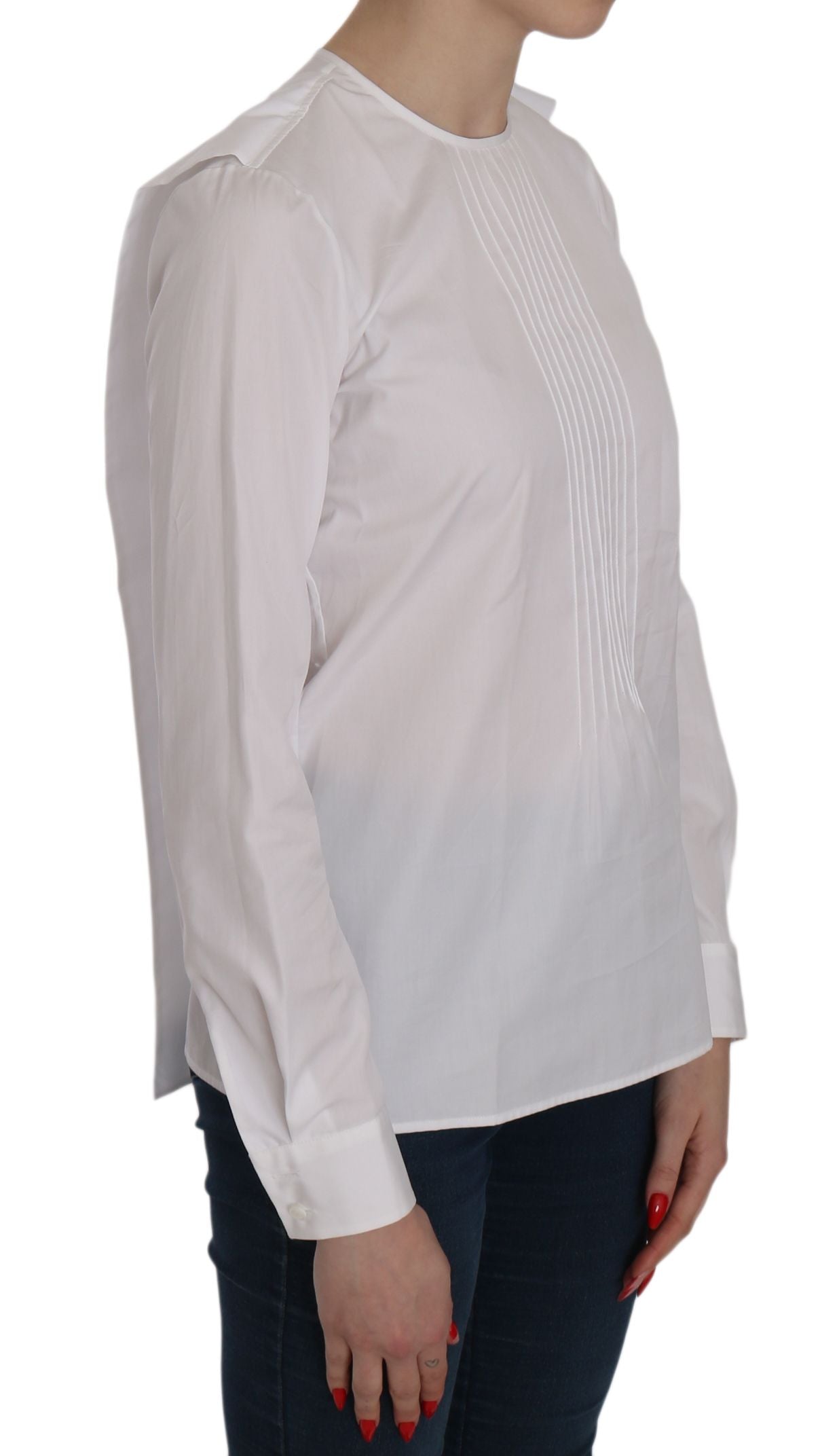 Elegant White Cotton Crew Neck Top - SEHABRANDS