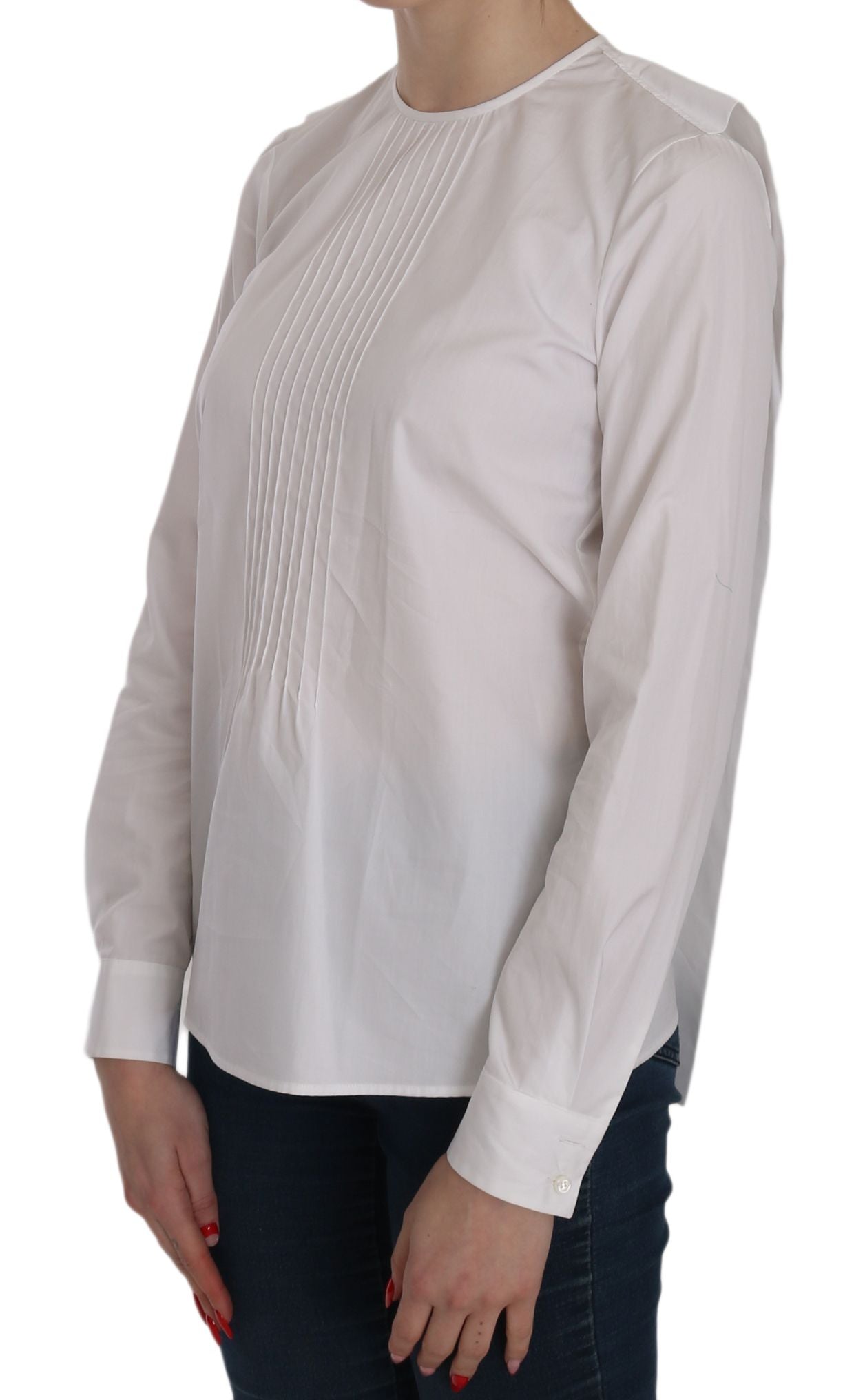 Elegant White Cotton Crew Neck Top - SEHABRANDS