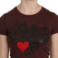 Chic Brown Heart Print Crew Neck Top - SEHABRANDS