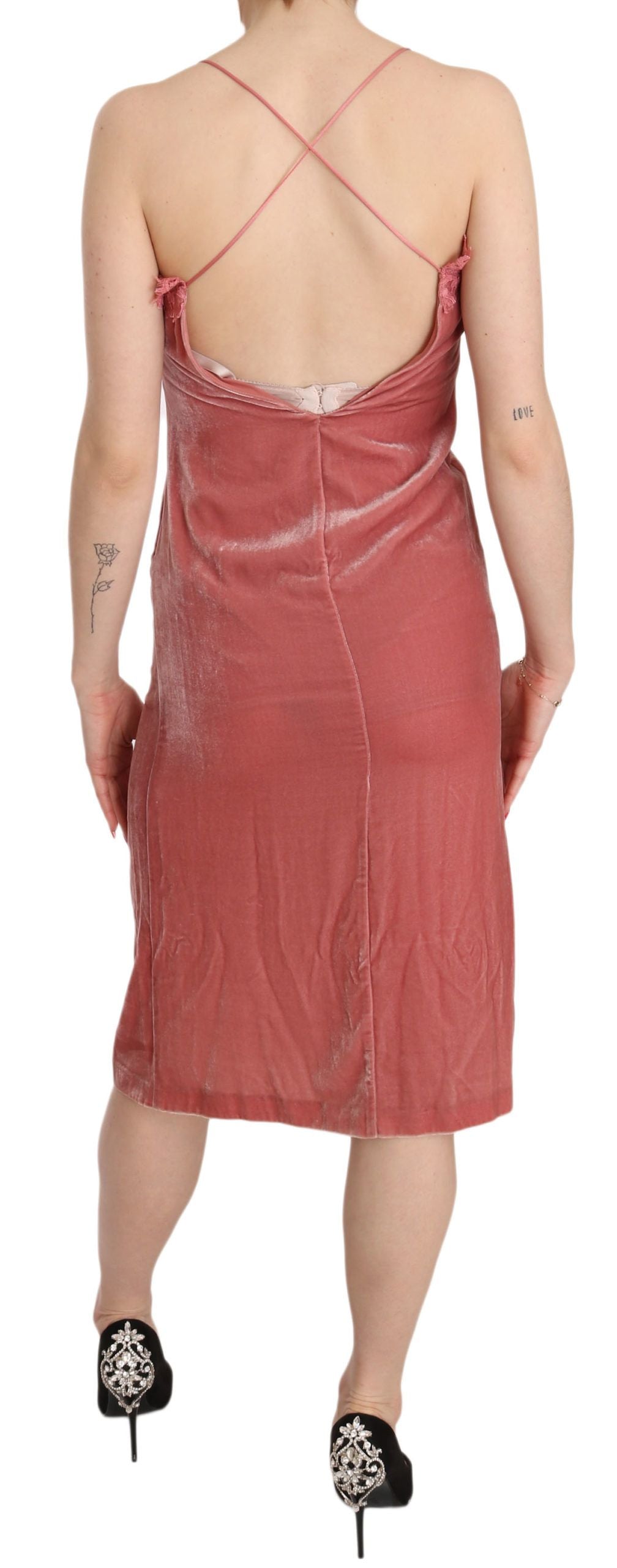 Pink Lace Silk-Blend Midi Dress with Side Slit - SEHABRANDS