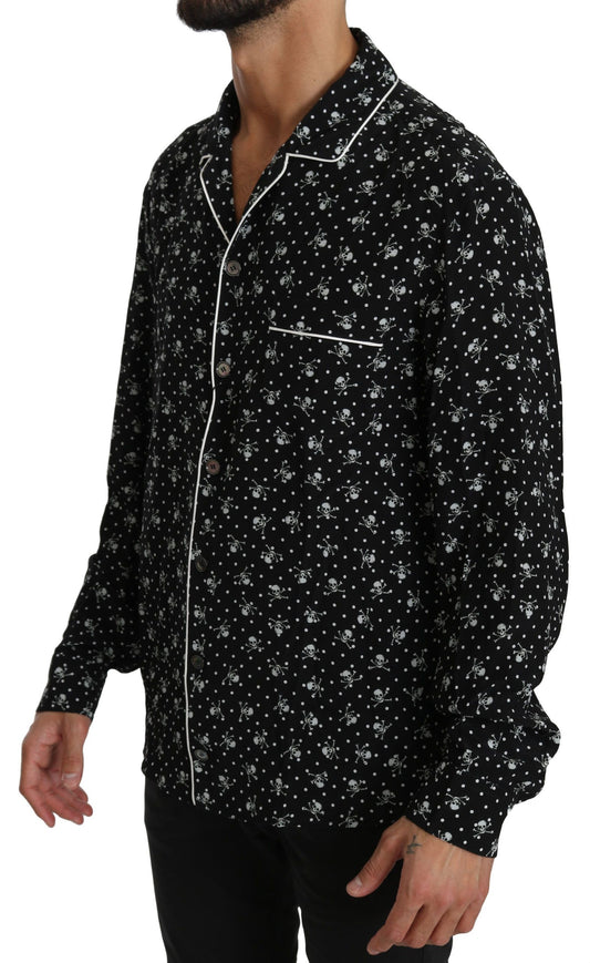 Dolce & Gabbana Elegant Silk Pajama Shirt with Skull Print