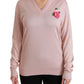 Dolce & Gabbana Pink Floral Silk V-Neck Sweater