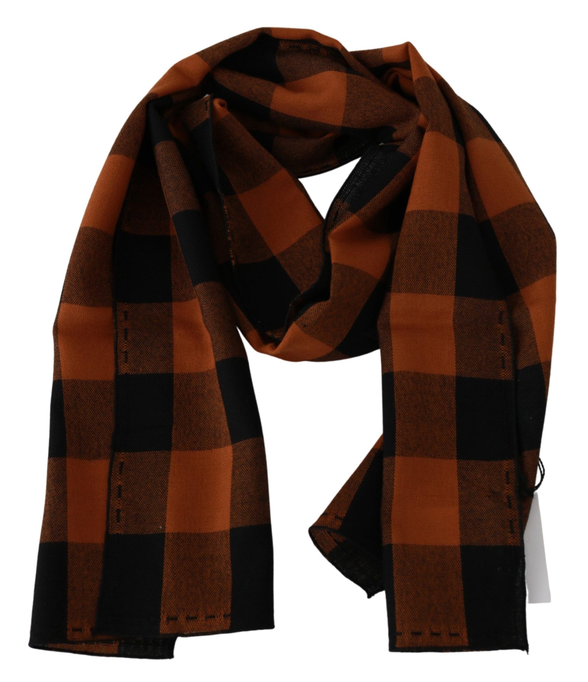 Chic Orange Check Wool Blend Scarf - SEHABRANDS