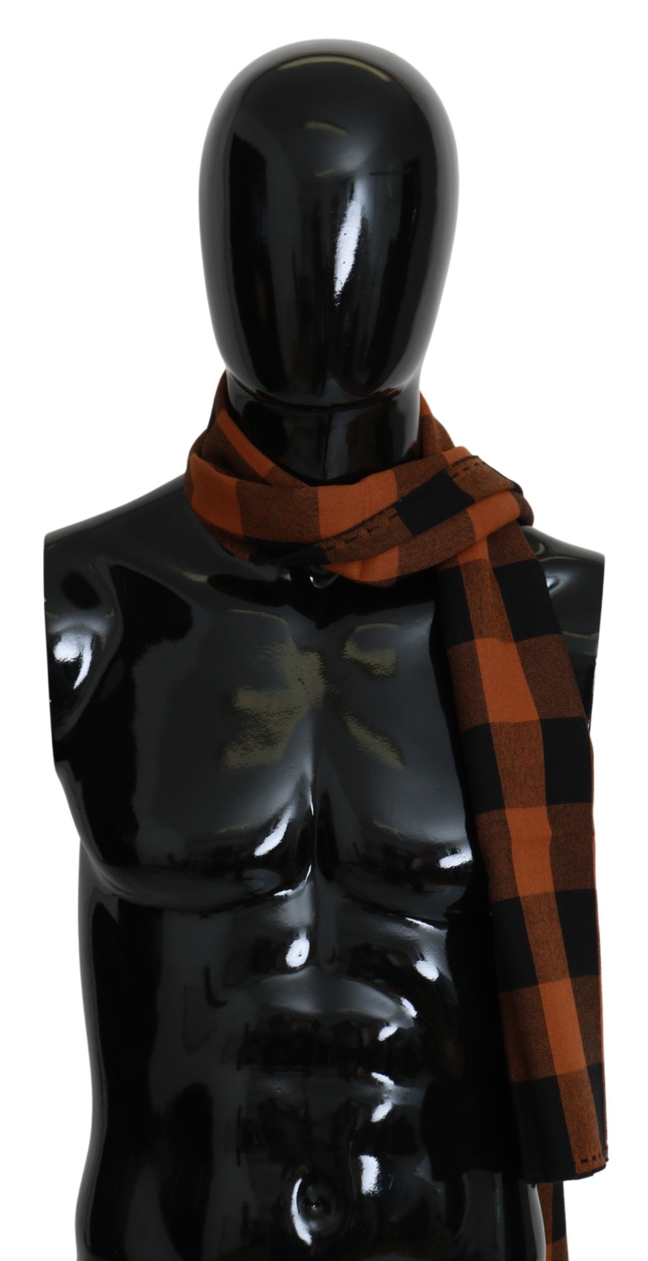 Chic Orange Check Wool Blend Scarf - SEHABRANDS