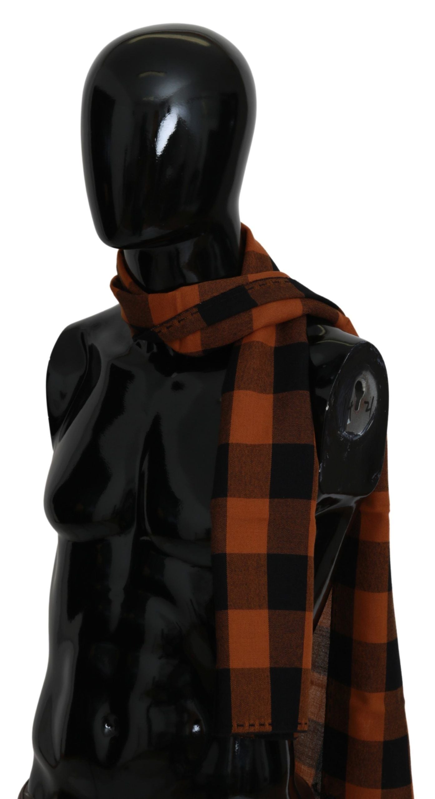 Chic Orange Check Wool Blend Scarf - SEHABRANDS